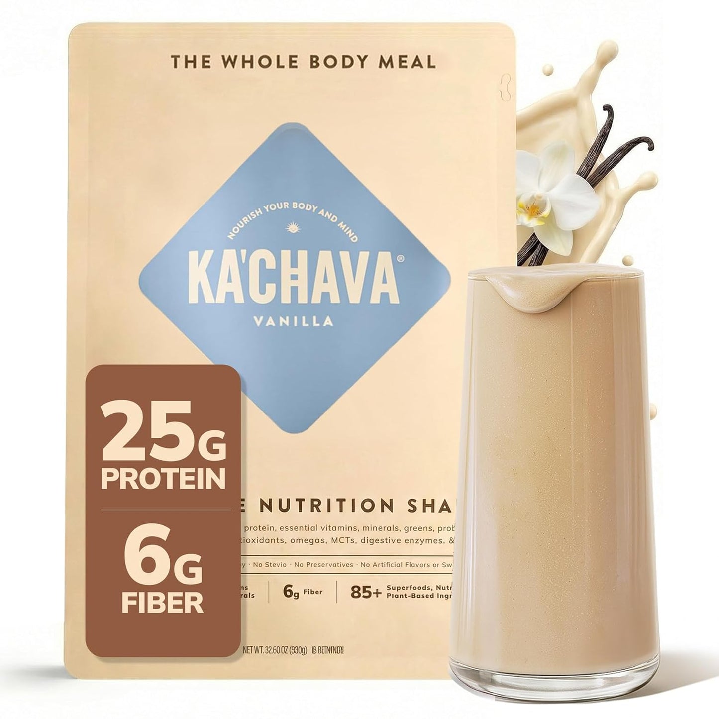 Ka’Chava Whole Body Meal Shake 2 lb – Vegan Protein Powder with 85+ Superfoods & Greens – Plant-Based Meal Replacement with Probiotics & Digestive Enzymes – Gluten & Dairy Free (15 Servings)