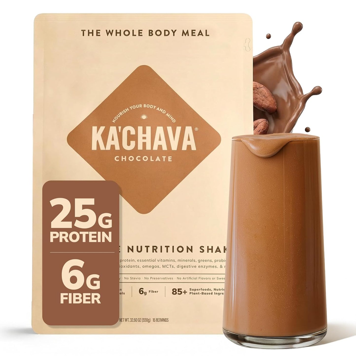 Ka’Chava Whole Body Meal Shake  2 lb – Vegan Protein Powder with 85+ Superfoods & Greens – Plant-Based Meal Replacement with Probiotics & Digestive Enzymes – Gluten & Dairy Free (15 Servings)