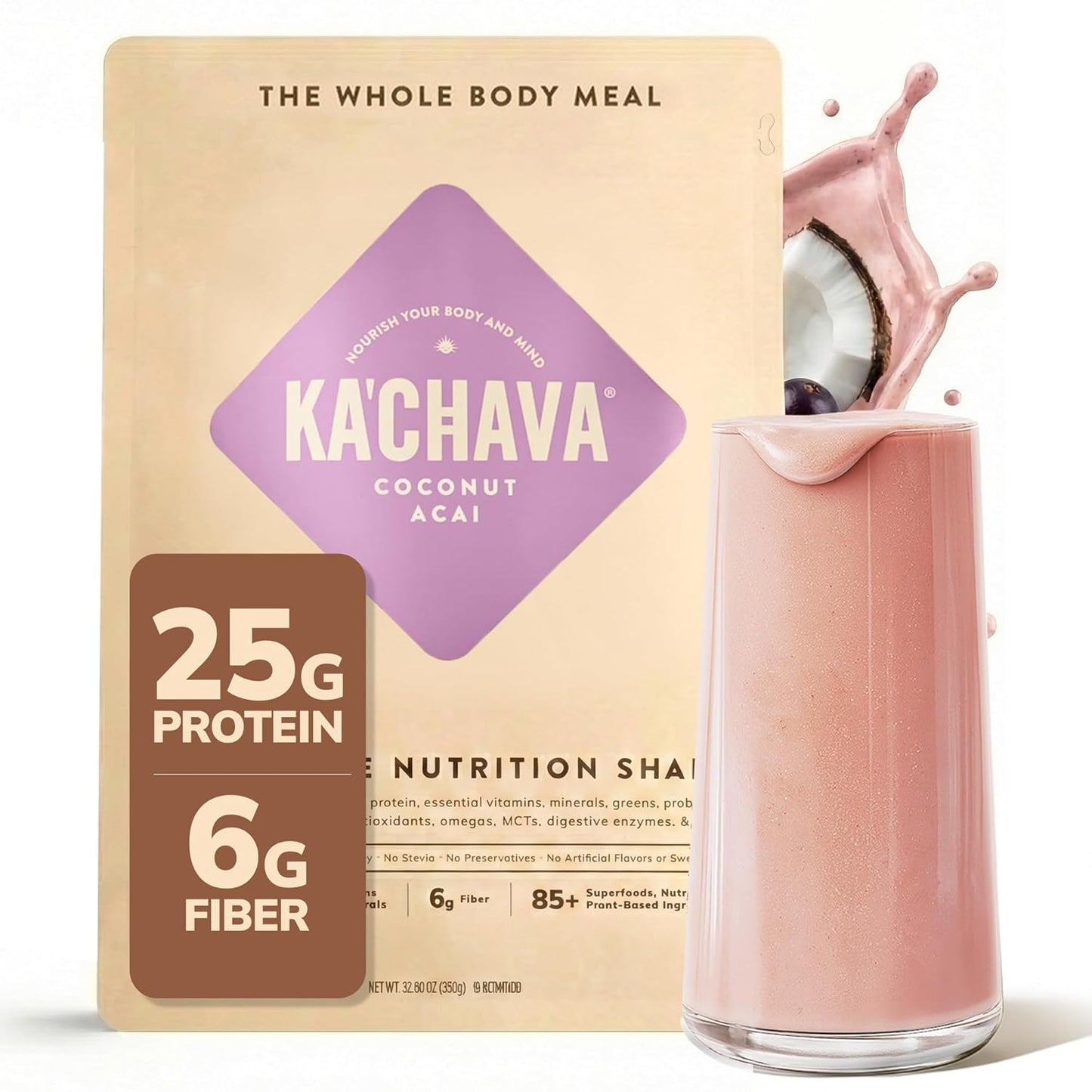 Ka’Chava Whole Body Meal Shake  2 lb – Vegan Protein Powder with 85+ Superfoods & Greens – Plant-Based Meal Replacement with Probiotics & Digestive Enzymes – Gluten & Dairy Free (15 Servings)