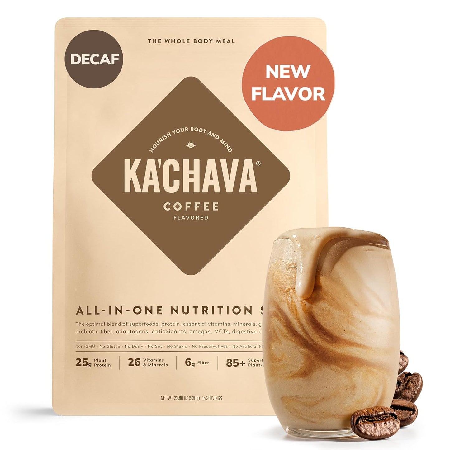 Ka’Chava Whole Body Meal Shake  2 lb – Vegan Protein Powder with 85+ Superfoods & Greens – Plant-Based Meal Replacement with Probiotics & Digestive Enzymes – Gluten & Dairy Free (15 Servings)