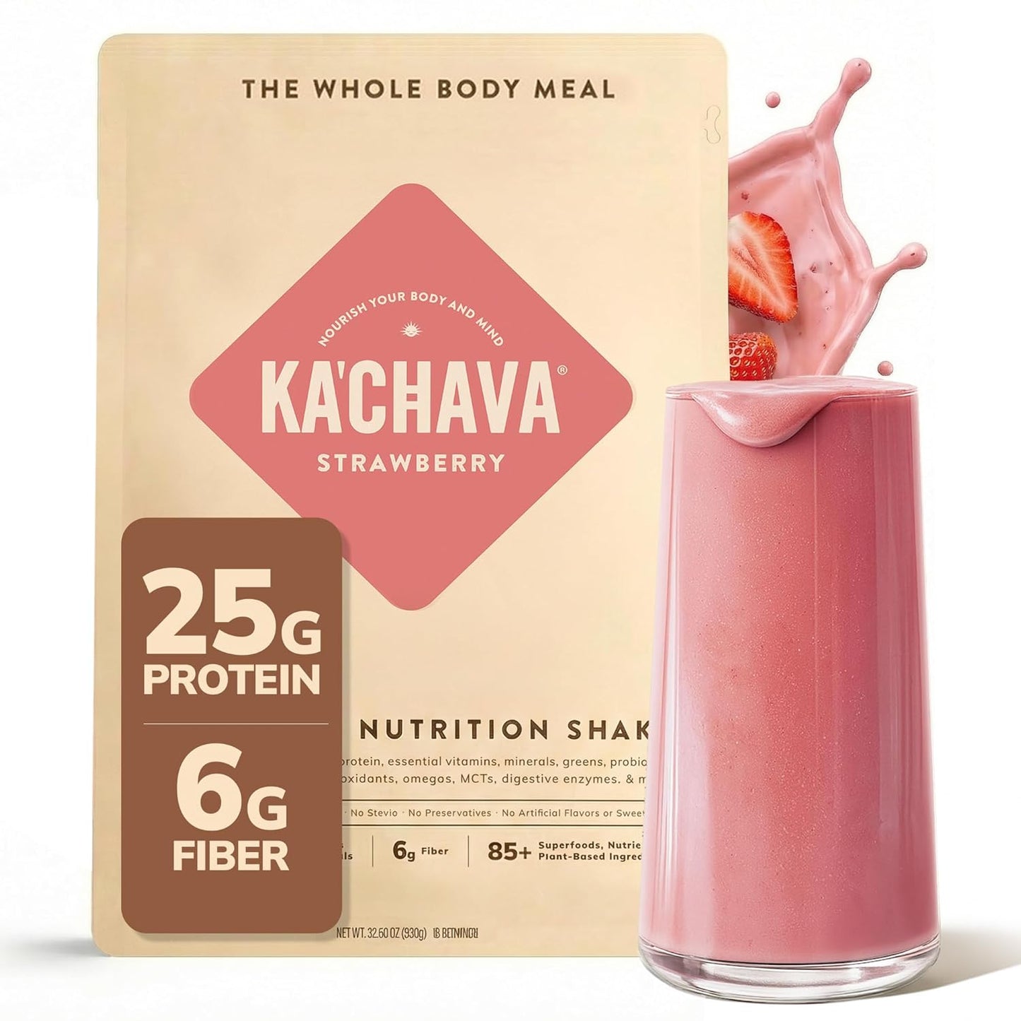 Ka’Chava Whole Body Meal Shake  2 lb – Vegan Protein Powder with 85+ Superfoods & Greens – Plant-Based Meal Replacement with Probiotics & Digestive Enzymes – Gluten & Dairy Free (15 Servings)